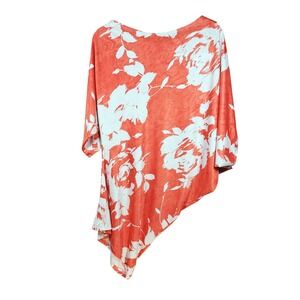 HAK Orange Floral Asymmetric‎ Handkerchief Hem Tunic Top Dolman Sleeve one size